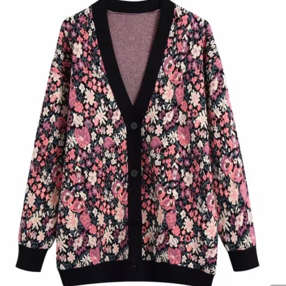 Floral knit cardigan oversized NWOT
